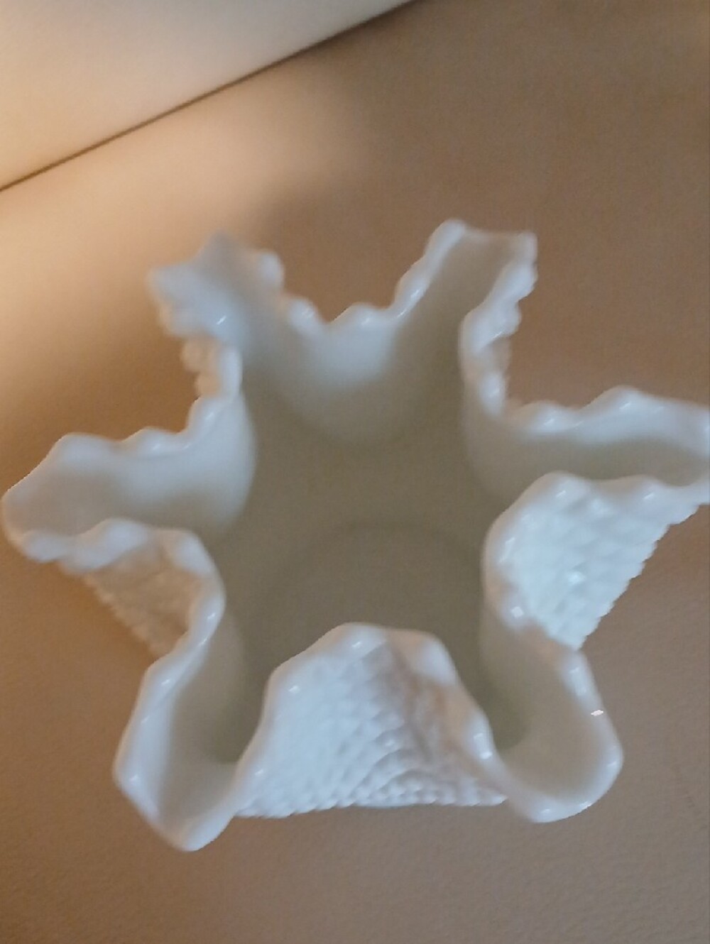 Westmoreland English, White Hobnail, Milk Glass, Ruffled Vase - Picture 3 of 6